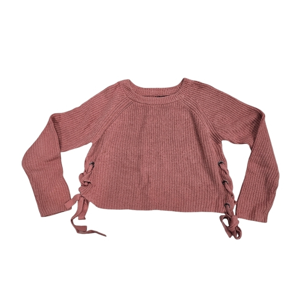 Moon&Madison Brown Lace Up Sides Sweater - Size MEDIUM - Picture 2 of 7